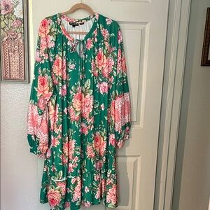 Floral Green and Pink Women's Dress